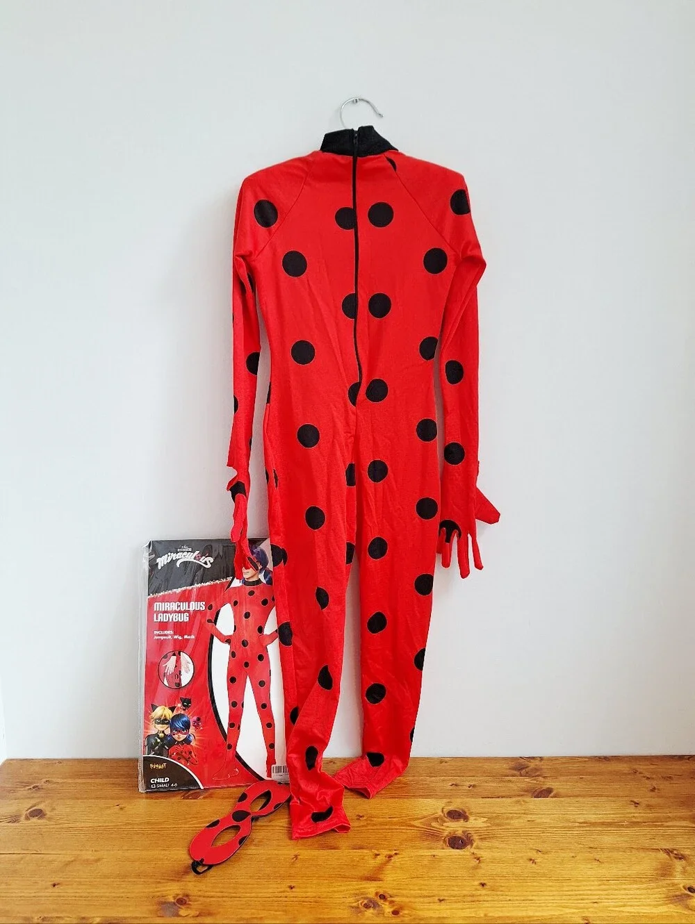 Girls Miraculous Ladybug Costume Child Small 4–6 Red Polka Dot Bodysuit & Mask